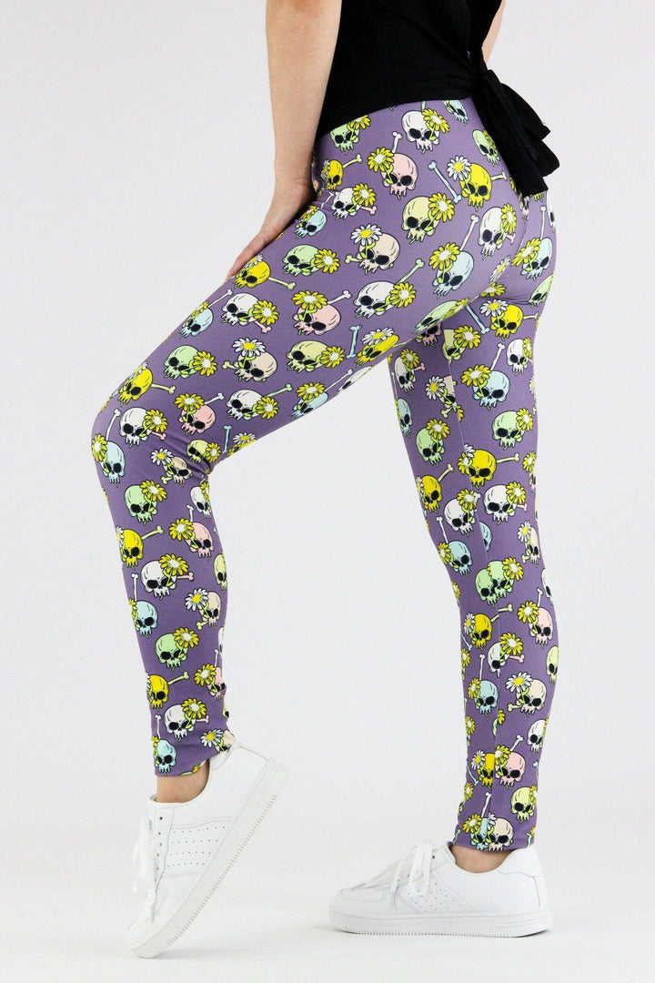 Daisy Skull - Casual Leggings Casual Full Leggings Pawlie   