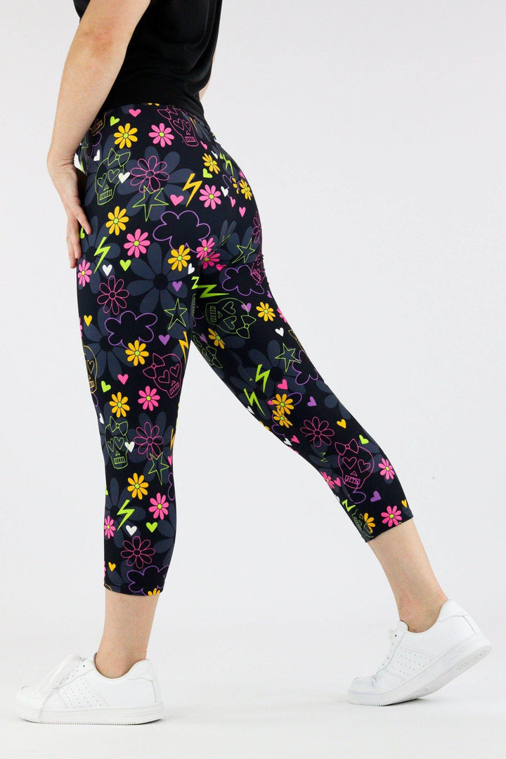 Pretty Skull - Casual Capri Leggings Casual Capri Leggings Pawlie   