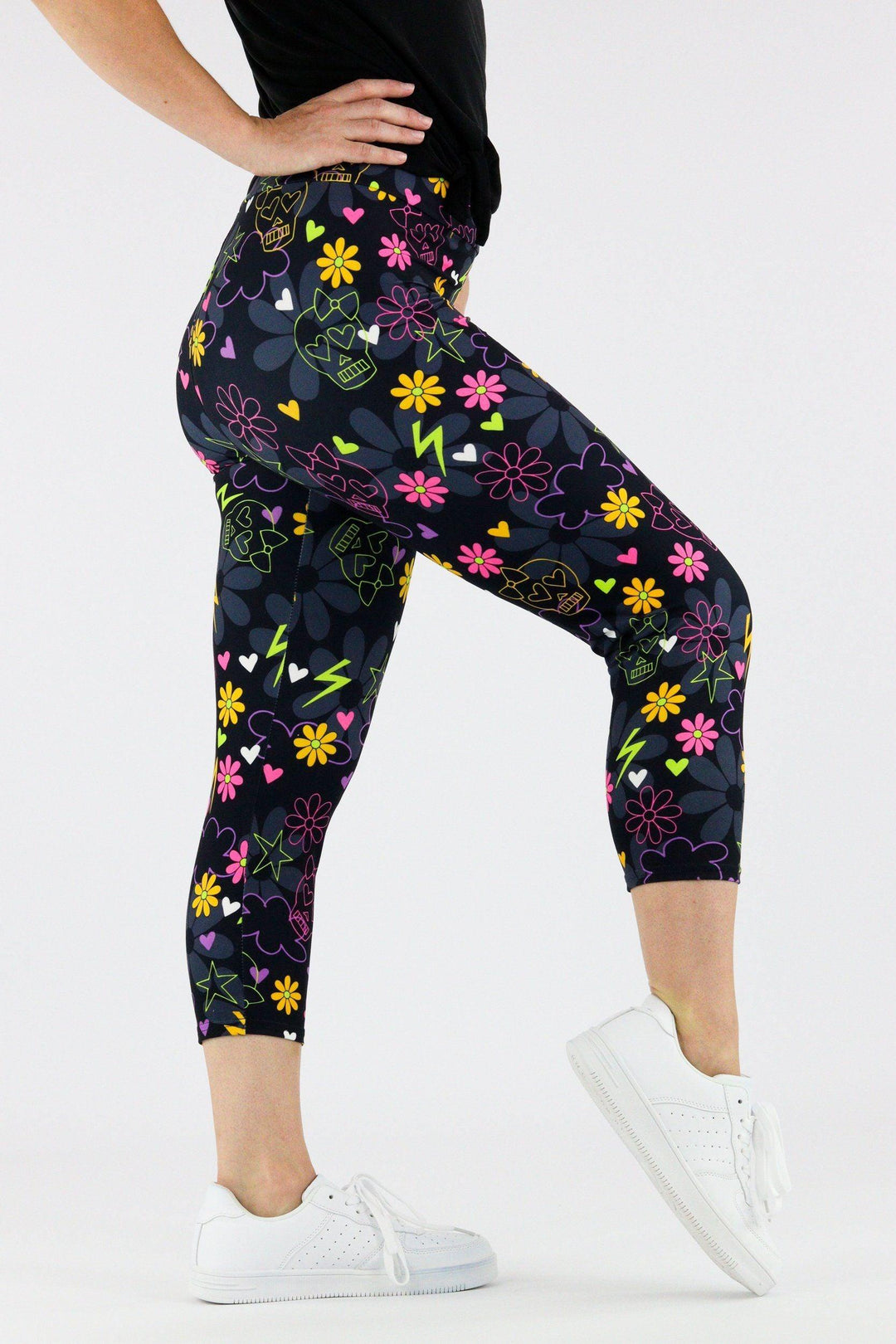 Pretty Skull - Casual Capri Leggings Casual Capri Leggings Pawlie   