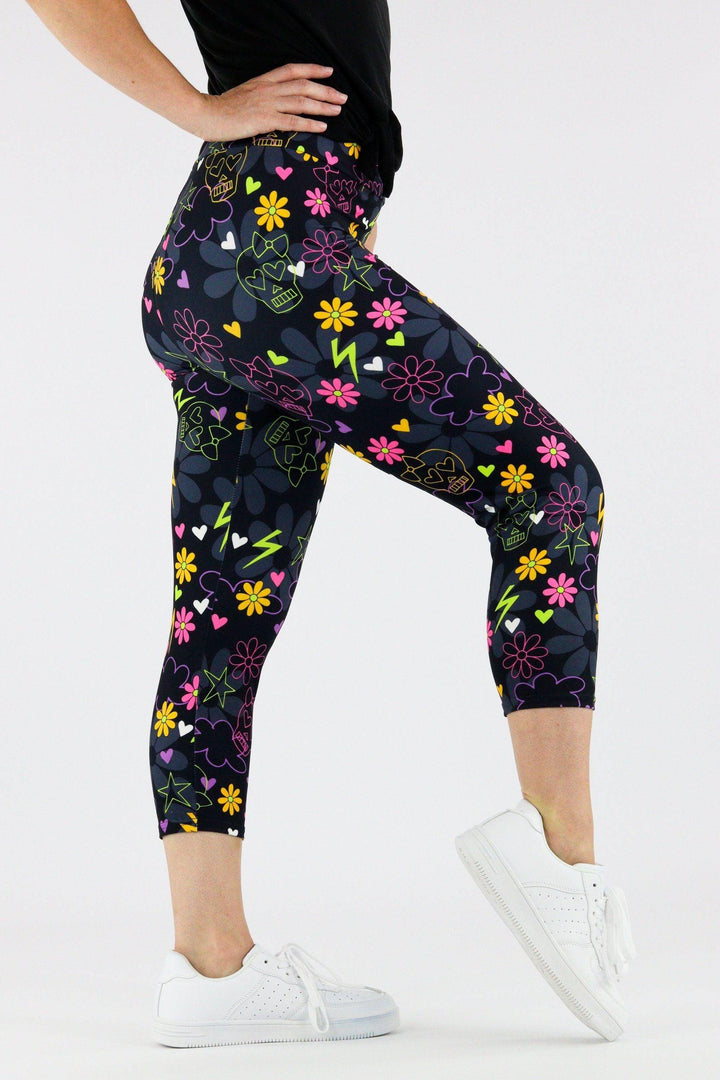 Pretty Skull - Casual Capri Leggings Casual Capri Leggings Pawlie   