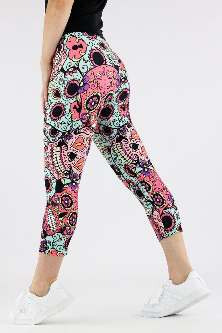 Calavera Skull - Casual Capri Leggings Casual Capri Leggings Pawlie   