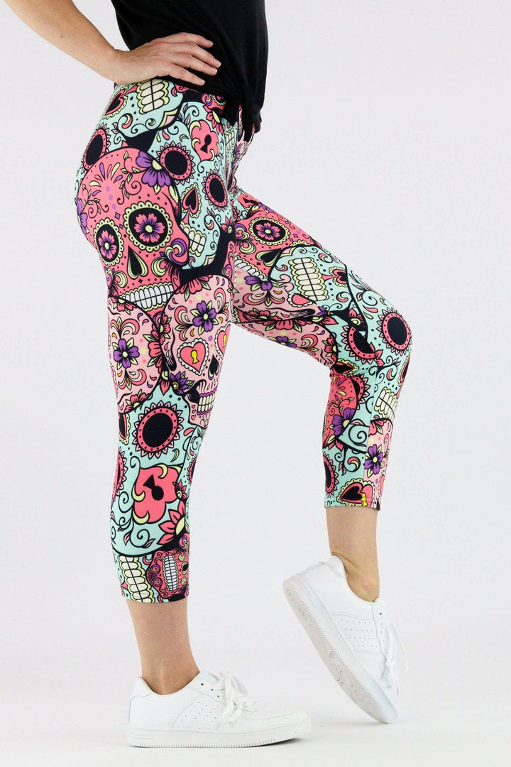 Calavera Skull - Casual Capri Leggings Casual Capri Leggings Pawlie   