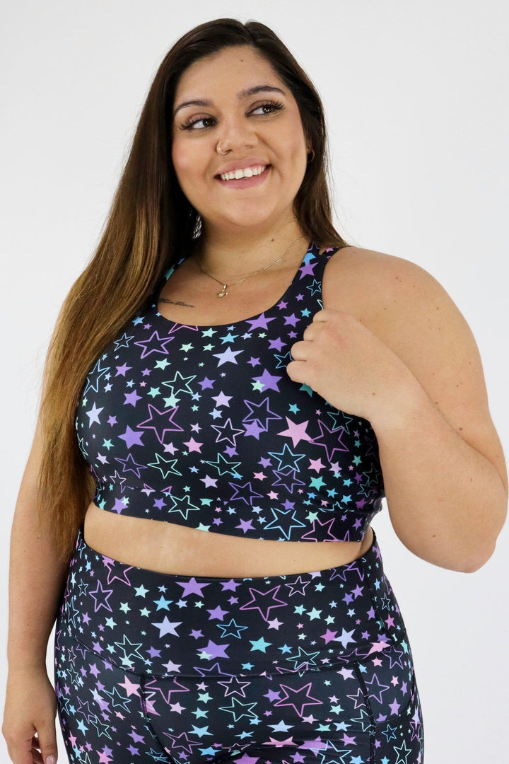 Neon Stars - Dynamic Active - Strappy Back Crop Top Active Sports Bra Pawlie   