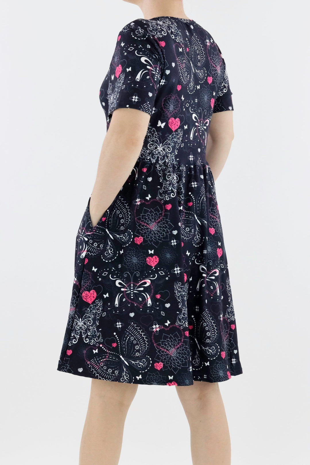 Butterfly Love - Short Sleeve Skater Dress - Knee Length - Side Pockets Knee Length Skater Dress Pawlie   