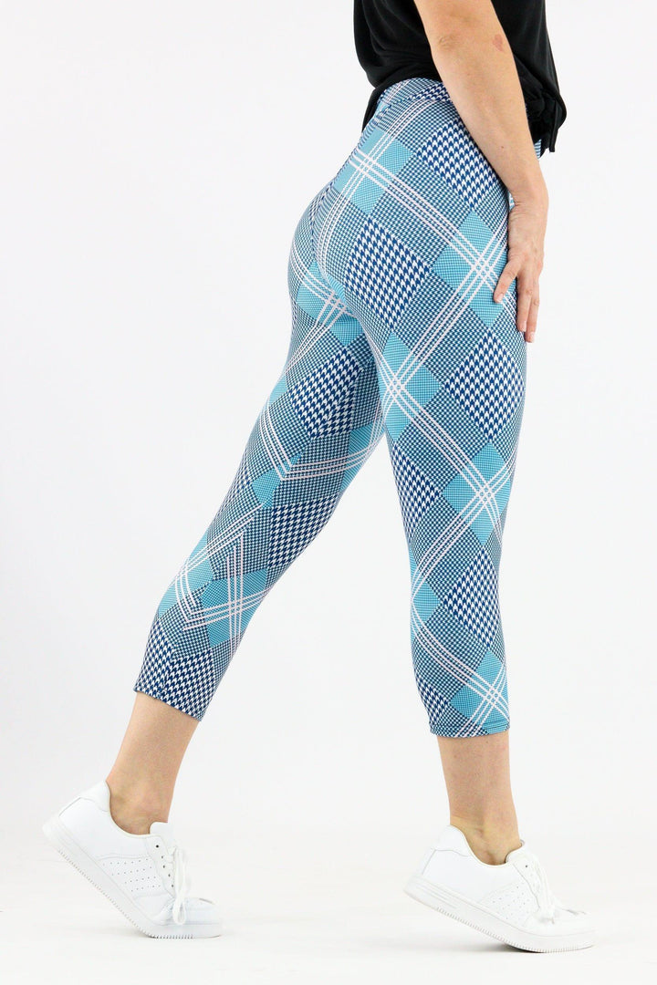 Houndstooth Plaid - Casual Capri Leggings Casual Capri Leggings Pawlie   