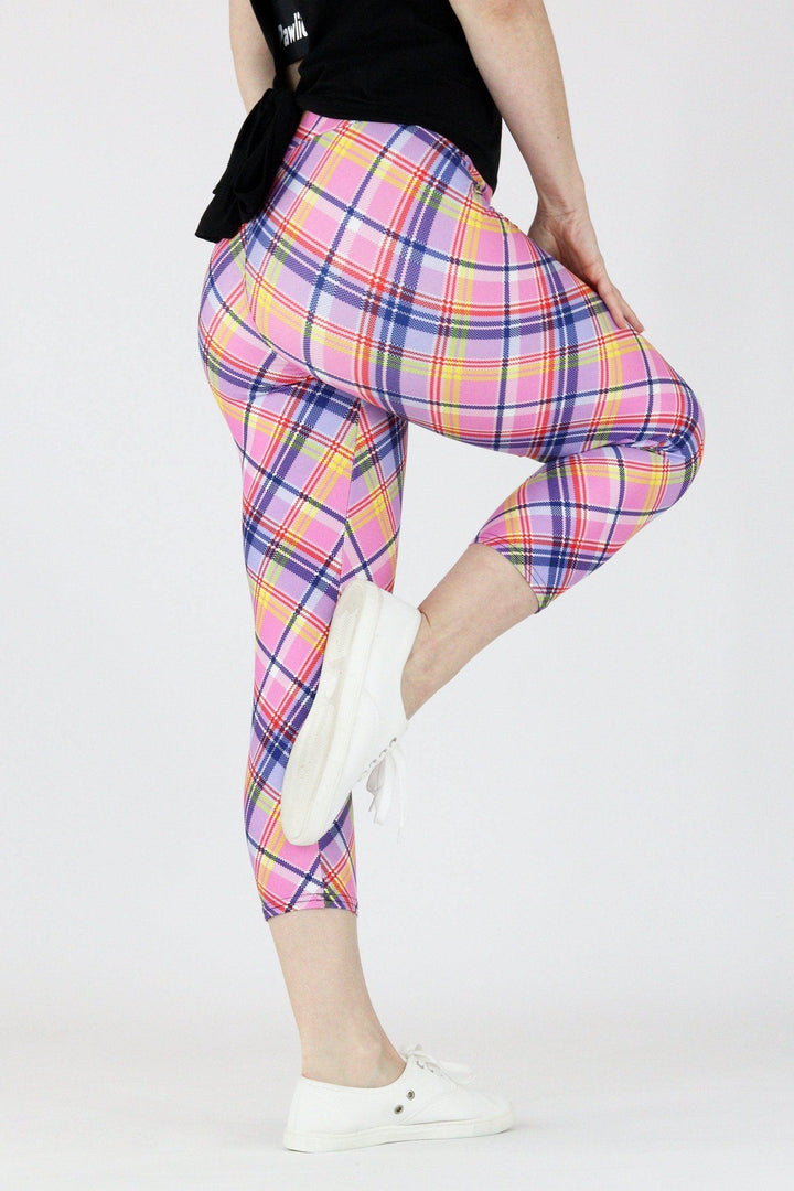 Pink Plaid - Casual Capri Leggings Casual Capri Leggings Pawlie   
