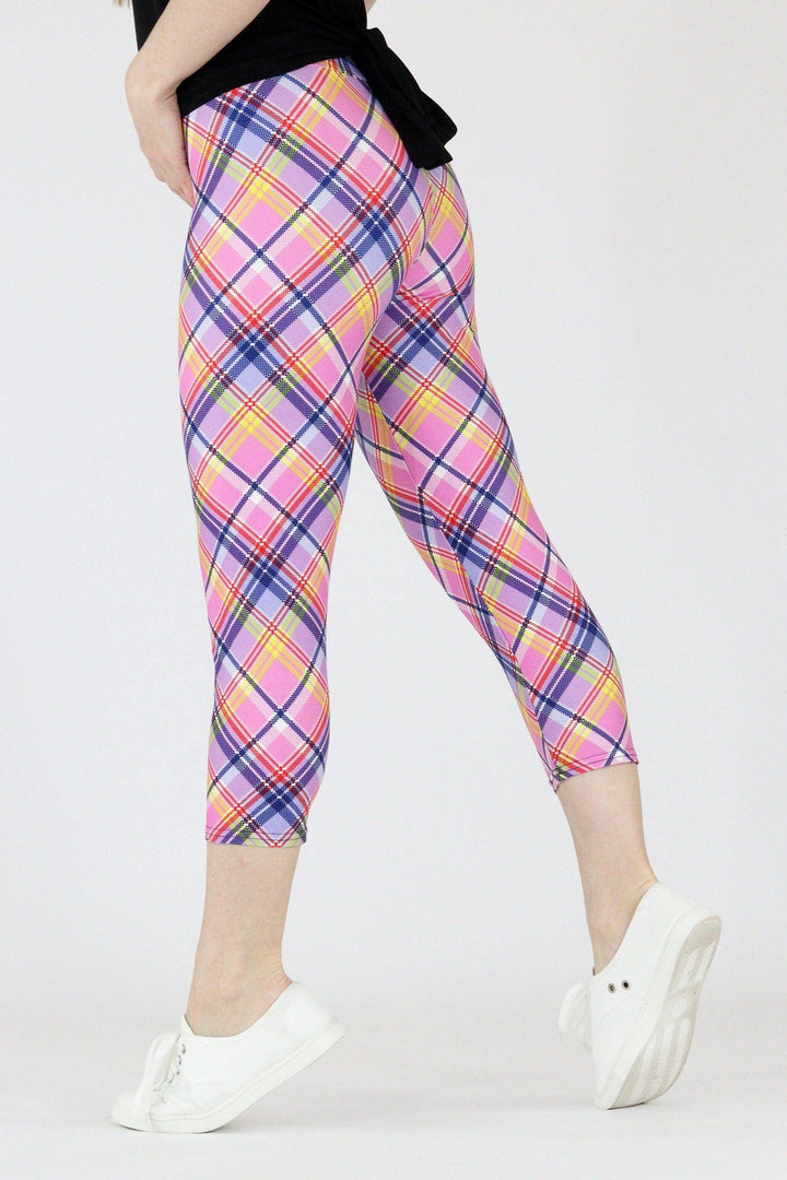 Pink Plaid - Casual Capri Leggings Casual Capri Leggings Pawlie   