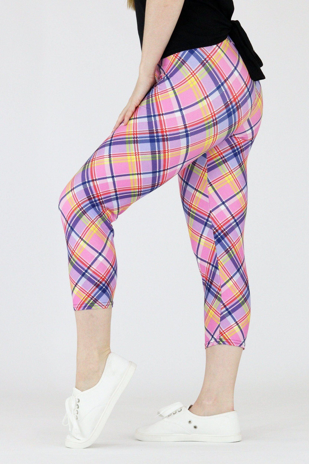 Pink Plaid - Casual Capri Leggings Casual Capri Leggings Pawlie   